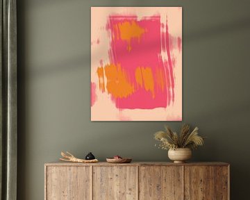 Abstract schilderij in pastelkleuren. Roze en oranje. van Dina Dankers