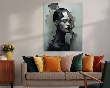 Contemporary art portrait in greyscale by Carla Van Iersel