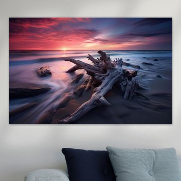 Treibholz am Meer bei romantischem Licht