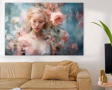 Portret van een vrouw omringd door rozen van Joriali abstract en digitale kunst