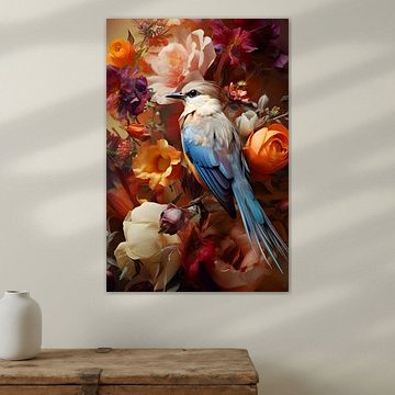 Bird among colourful Flowers by But First Framing