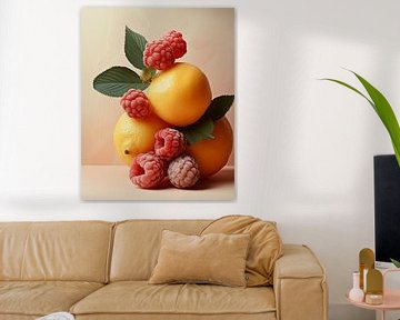 Nature morte de framboises et de citrons sur Studio Allee