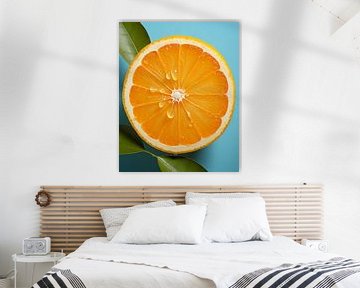 Frisse sinaasappel tegen een blauwe achtergrond van Studio Allee