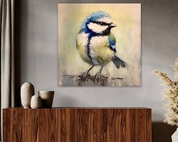 Realistische Sereniteit De Vogel in Blauw en Geel