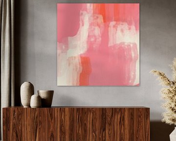 Art abstrait moderne aux couleurs néon et pastel rose, orange, blanc no.1 sur Dina Dankers