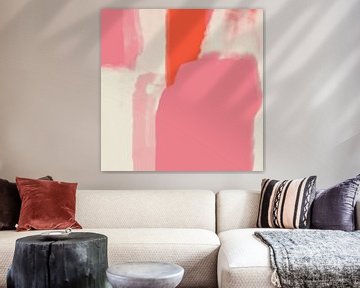 Art abstrait moderne aux couleurs néon et pastel rose, orange, blanc no.2 sur Dina Dankers