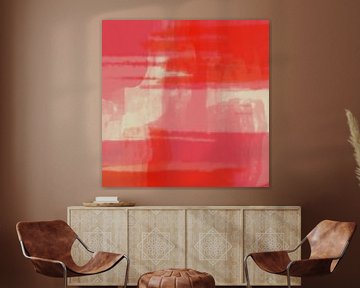 Moderne abstracte kunst in neon en pastelkleuren roze, oranje, wit nr.4 van Dina Dankers