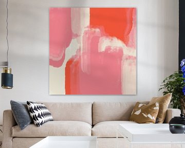 Moderne abstracte kunst in neon en pastelkleuren roze, oranje, wit nr.9 van Dina Dankers