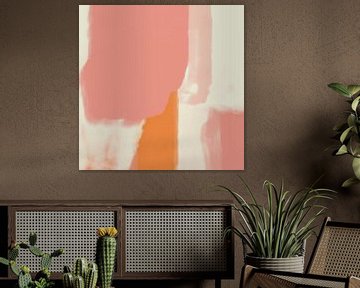 Abstrakte Kunst in Neon- und Pastellfarben. Lachs, rosa, weiß Nr. 1 von Dina Dankers