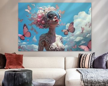 Vreemd bizarre vlinder landschap met een mooi meisje van Art Bizarre
