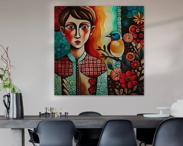 Portret van een verlegen jongen van Jan Keteleer (JanKé): Een reis voorbij het canvas