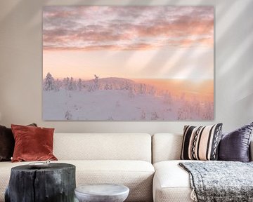 First sunlight over the mountain peaks | travel photography print | Ruka, Lapland, Finland