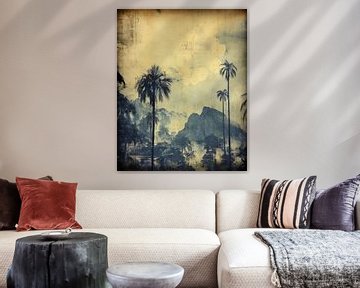 Impression vintage en bleu d'un paysage tropical sur Studio Allee
