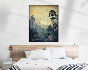 Vintage print in blue of tropical landscape by Studio Allee