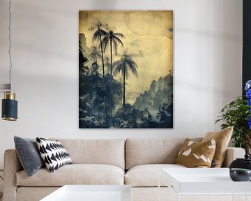 Impression vintage en bleu d'un paysage tropical sur Studio Allee