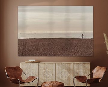 Sunset Scheveningen beach with windmills by Anne Zwagers