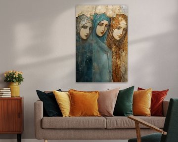 Dekoratives, antike anmutendes Fresko von drei Frauen von Felix Wiesner