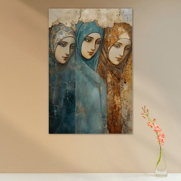 Fresque décorative de trois femmes à l'allure antique