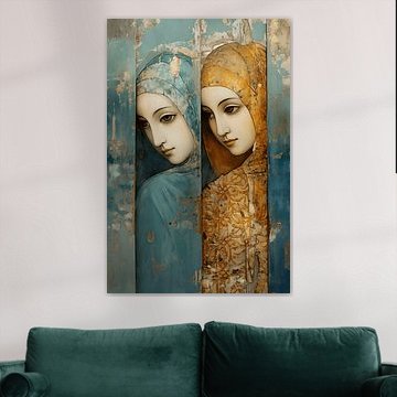 Dekoratives, antike anmutendes Fresko von zwei Frauen von Felix Wiesner