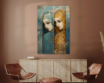 Dekoratives, antike anmutendes Fresko von zwei Frauen