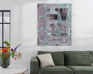 Modern abstract shapes and lines in taupe, purple and icy green. by Dina Dankers