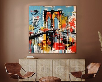 Brooklyn Bridge New York in de stijl van Jean-Michel Basquiat van Felix Wiesner