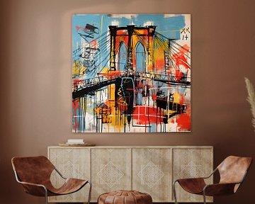 Brooklyn Bridge New York in de stijl van Jean-Michel Basquiat van Felix Wiesner