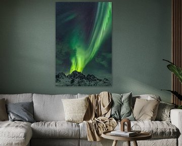 Noorderlicht, Aurora Borealis boven de Lofoten-eilanden in Noorwegen van Sjoerd van der Wal Fotografie