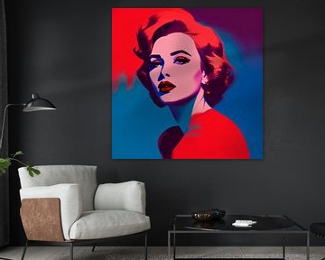 Rouge Reverie - portrait pop art d'une dame en rouge sur The Art Kroep