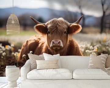 Schotse hooglander in de natuur van Digitale Schilderijen