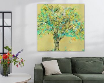 Tree in colourful splashes by Go van Kampen