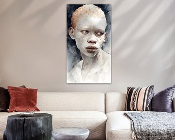 Portret van een zwarte albino met aquarelverf van Felix Wiesner