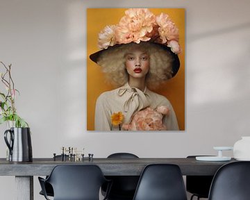 Modern portrait with large flowers by Carla Van Iersel