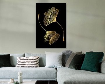 Moderne Zwarte & Gouden Botanische Muurkunst | Prachtige Aesthetic Decoratie van Marian Nieuwenhuis