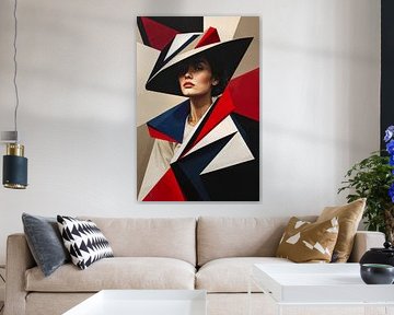 Girl with the Hat an Abstract Geometric Portrait by Arjen Roos