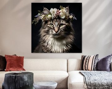 Zomerse bloemenkrans katten portret van Vlindertuin Art