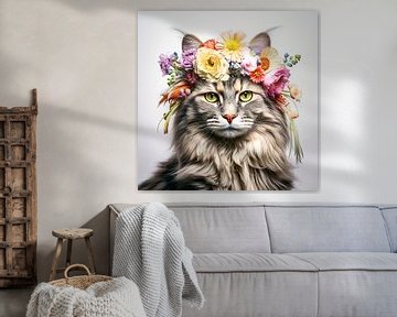 Flower-Power-Hippie-Katze mit Girlande von Vlindertuin Art
