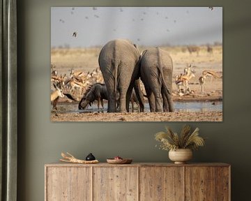 Das Gesäß von zwei trinkenden afrikanischen Elefanten. von Bjorn Donnars