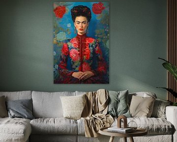 Frida in New York Realistic Beauty with Floral Motifs by Color Square