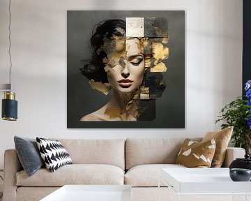 Puzzel van Schoonheid Vrouwelijk Portret in Goud en Zwart