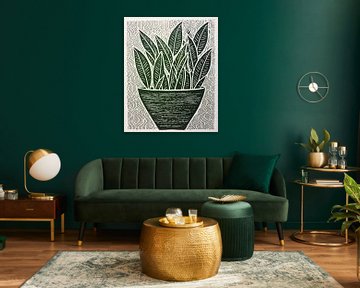 Handicraft Art Fine Detailed Wood Engraving of Green Plant by Color Square