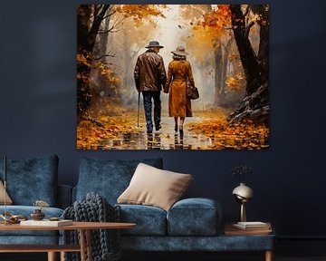 Peinture acrylique Vieux couple se promenant dans le parc en automne sur Animaflora PicsStock