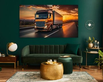 Truck at Sunset Logistics Import Export Freight Truck Background by Animaflora PicsStock