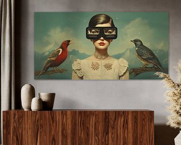 Bizarre kunstzinnige afbeelding met een mooie vrouw en vogels van Art Bizarre