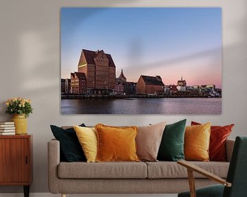 The city harbour in the early morning in the Hanseatic city of Rostock by Rico Ködder