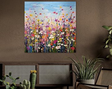 Buntes und fröhliches Blumenfeld von Lauri Creates