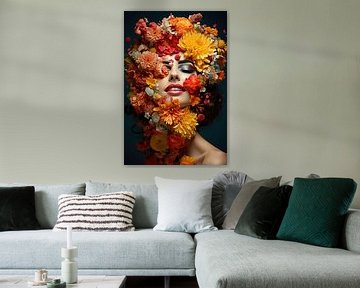 Hele mooie vrouw bedekt met tropische bloemen in hi fashion stijl van Art Bizarre