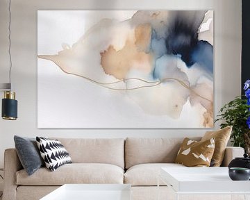 Modern abstract in blauw, goud en bruin van Studio Allee