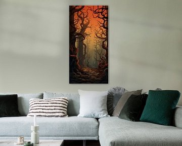 Mooi bos met bomen en takken in landschap abstracte stijl van Art Bizarre