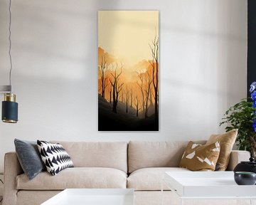 Mooi bos met bomen en takken in landschap abstracte stijl van Art Bizarre